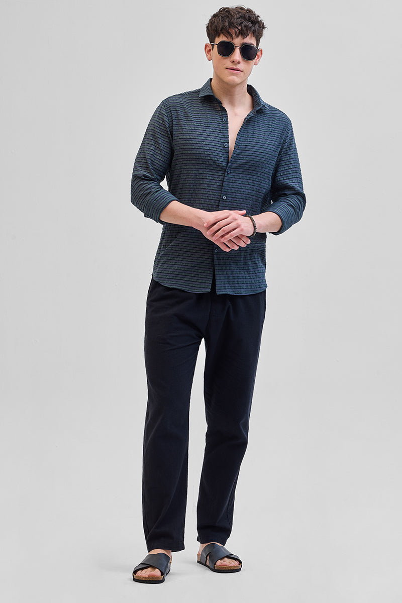 SNITCH Grey Textured Stripes Shirt – Dark Blue - view 3