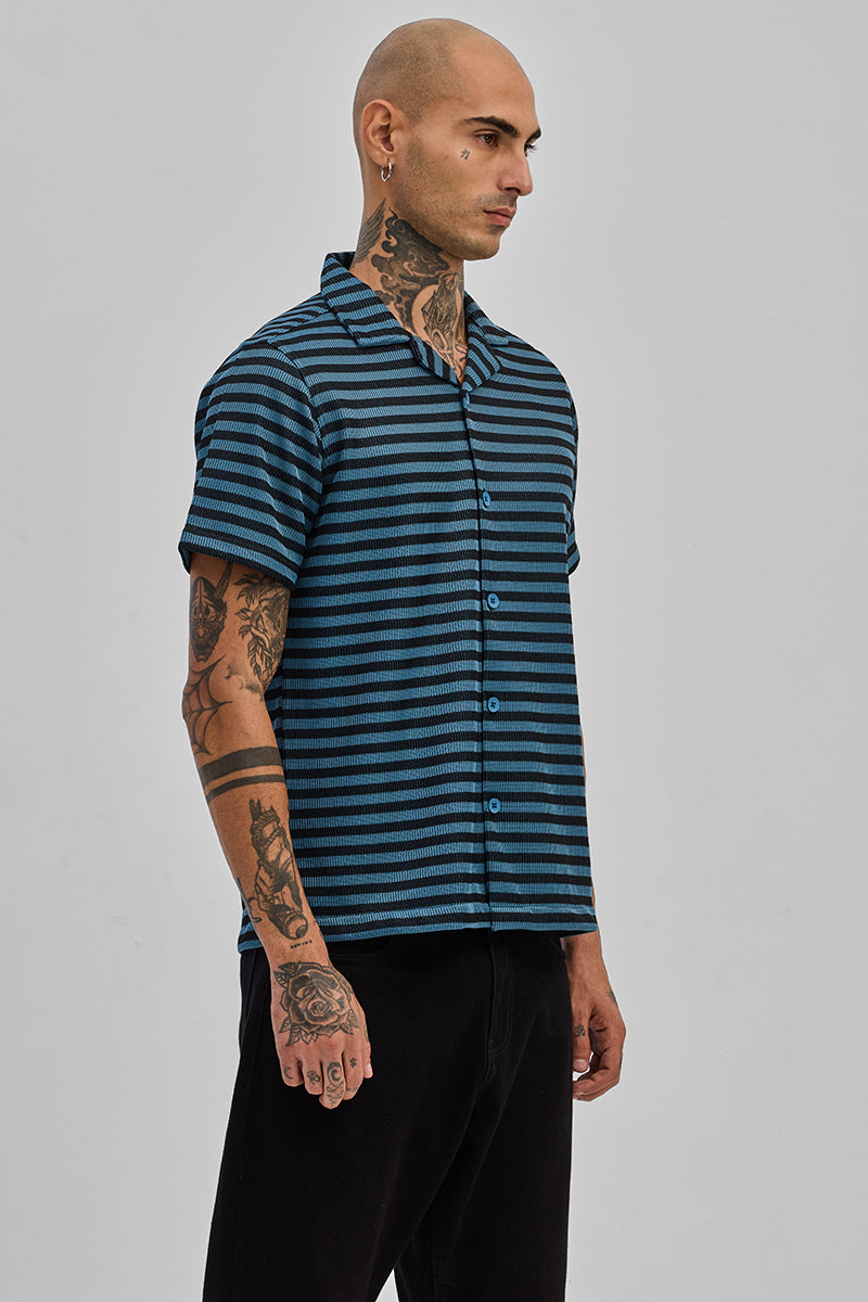 SNITCH Blue Textured Stripes Shirt - view 6