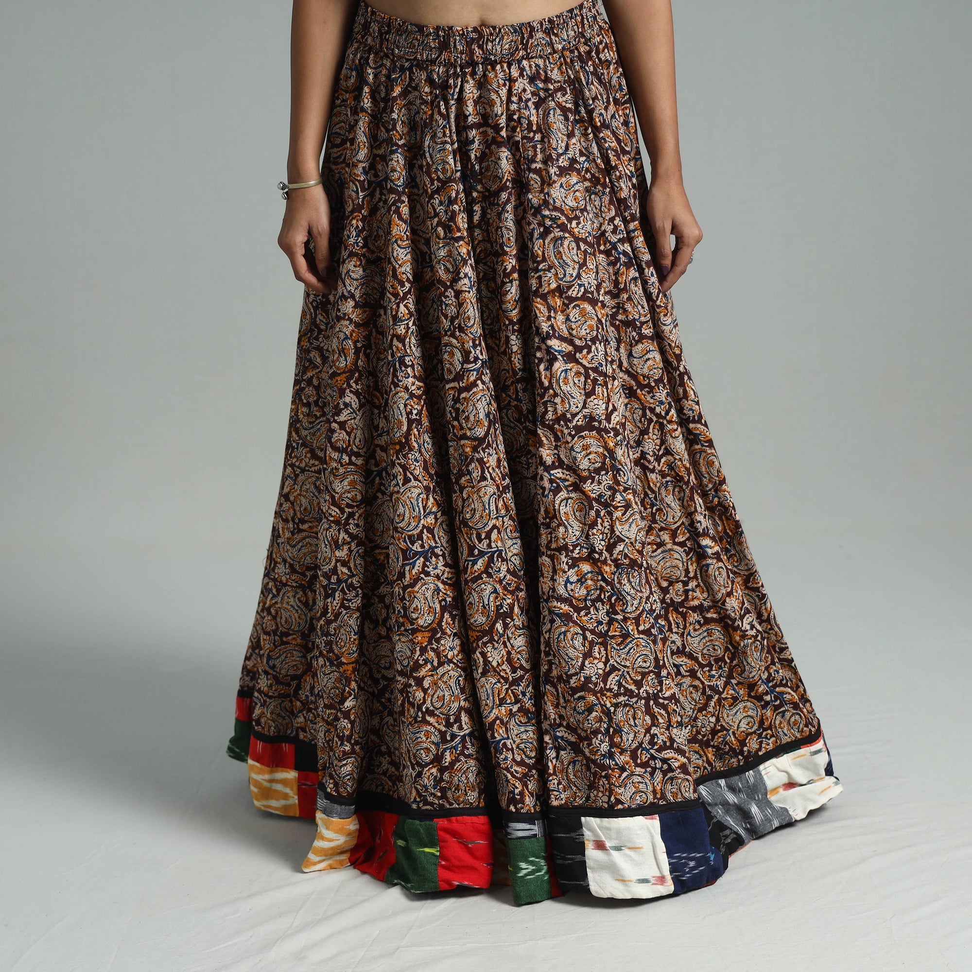 NOORI BAZAR Brown - Hand Block Printed Cotton Long Kalamkari Skirt 14 - view 4