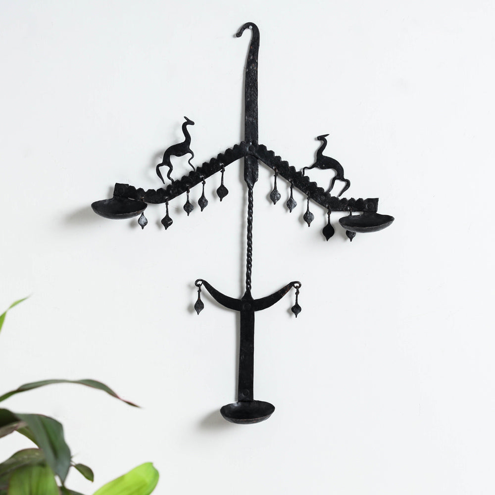 CHHATTISGARH HASTSHILP VIKAS BOARD Bastar Tribal Wrought Iron 3 Diya / Candle Stand