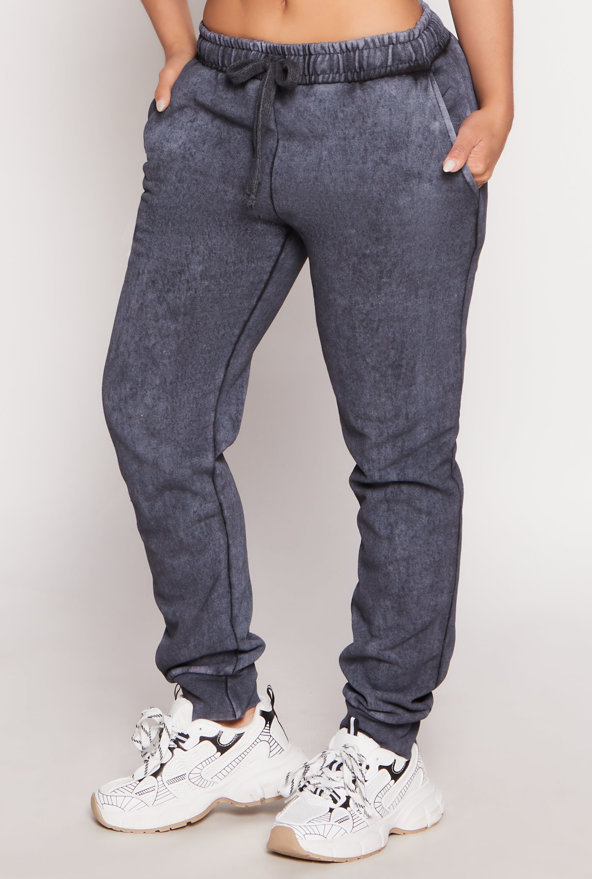 Rainbow Shops Fleece Acid Wash Drawstring Joggers - view 2