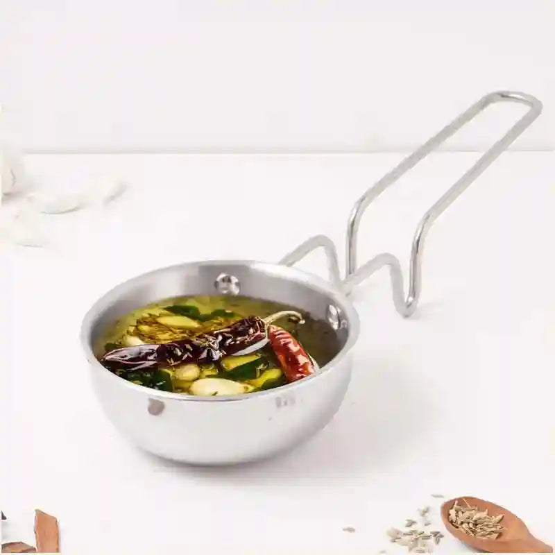 The Indus Valley TurboCuk Triply Stainless Steel Tadka Pan for Spice Seasoning/Heating, Premium Quality, 3 Layer Thick Body, 100% Toxin-free, Non-stic