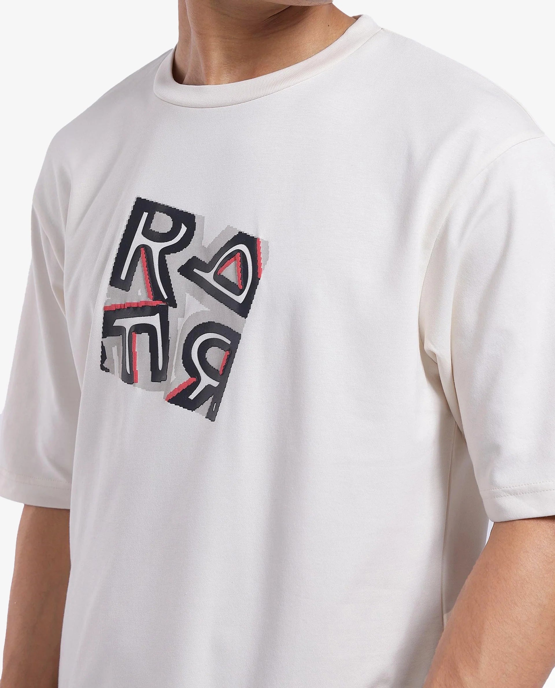 Rare Rabbit Men Reat Off White Cotton Polyester Fabric Short Sleeve Crew Neck Boxy Fit Printed T-Shirt - view 6