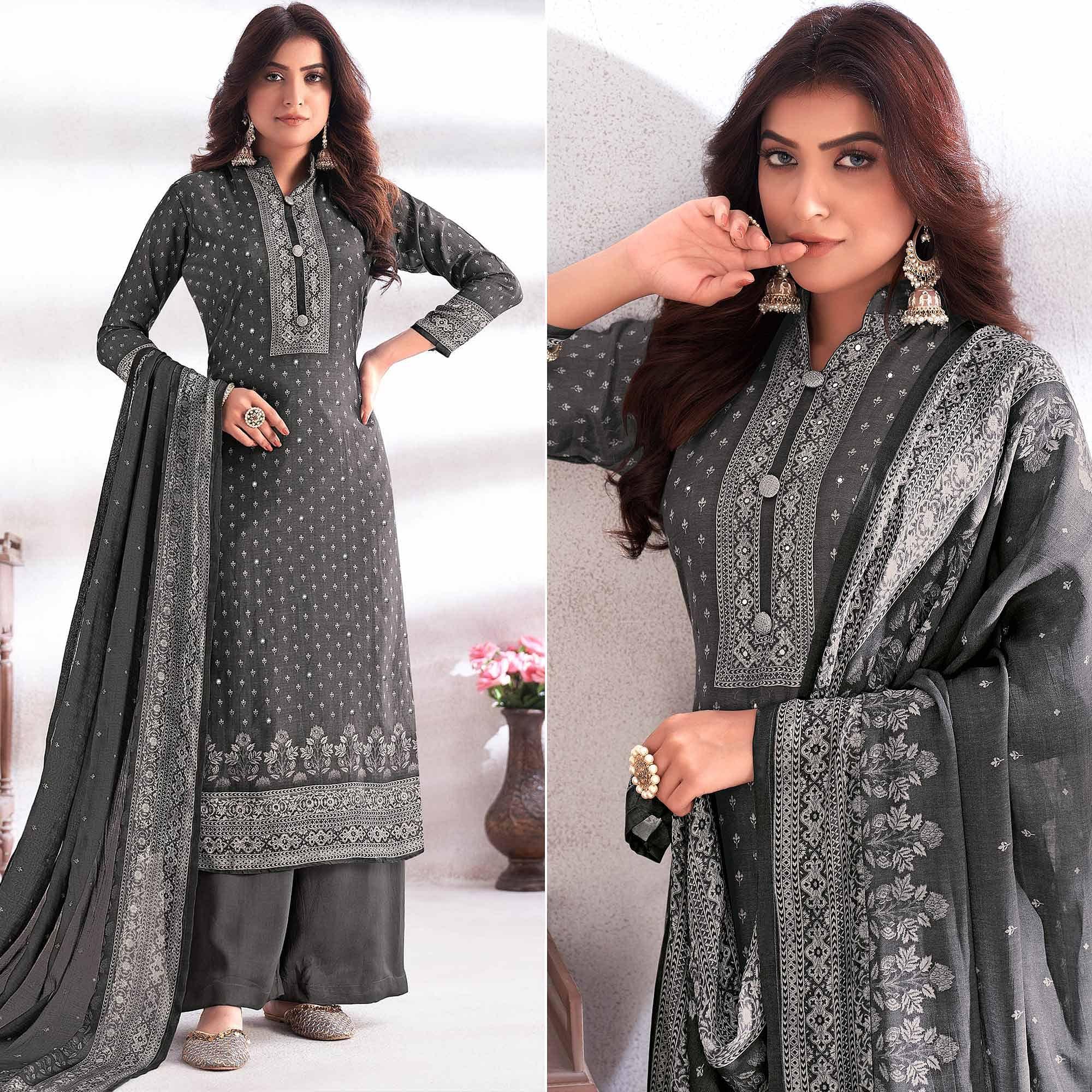 Grey suits – BlackTree grey-digital-printed-hand-work-cotton-silk-suit