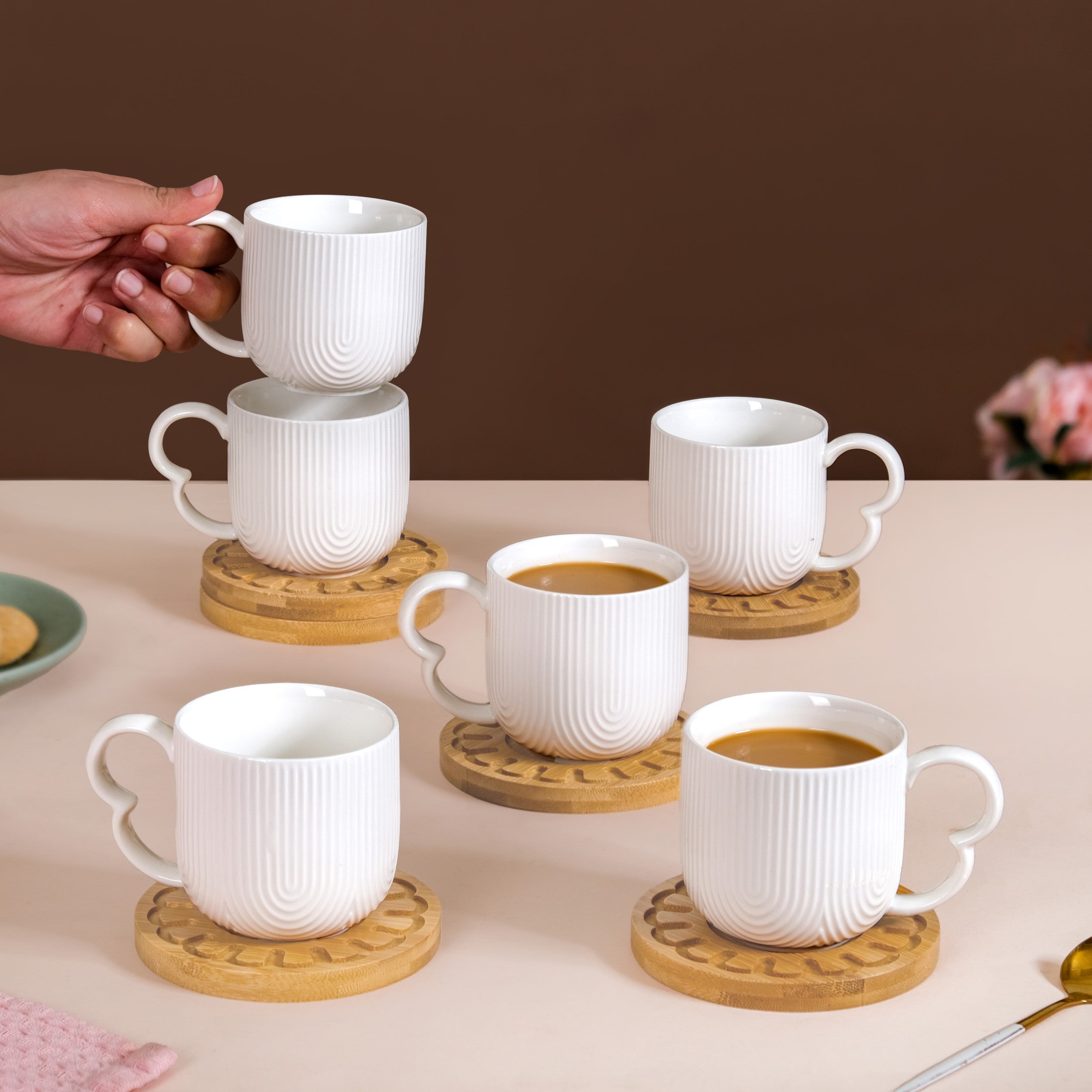 Nestasia Modern Art Deco Ceramic Cup Set Of 6 With Coasters 180ml - view 2