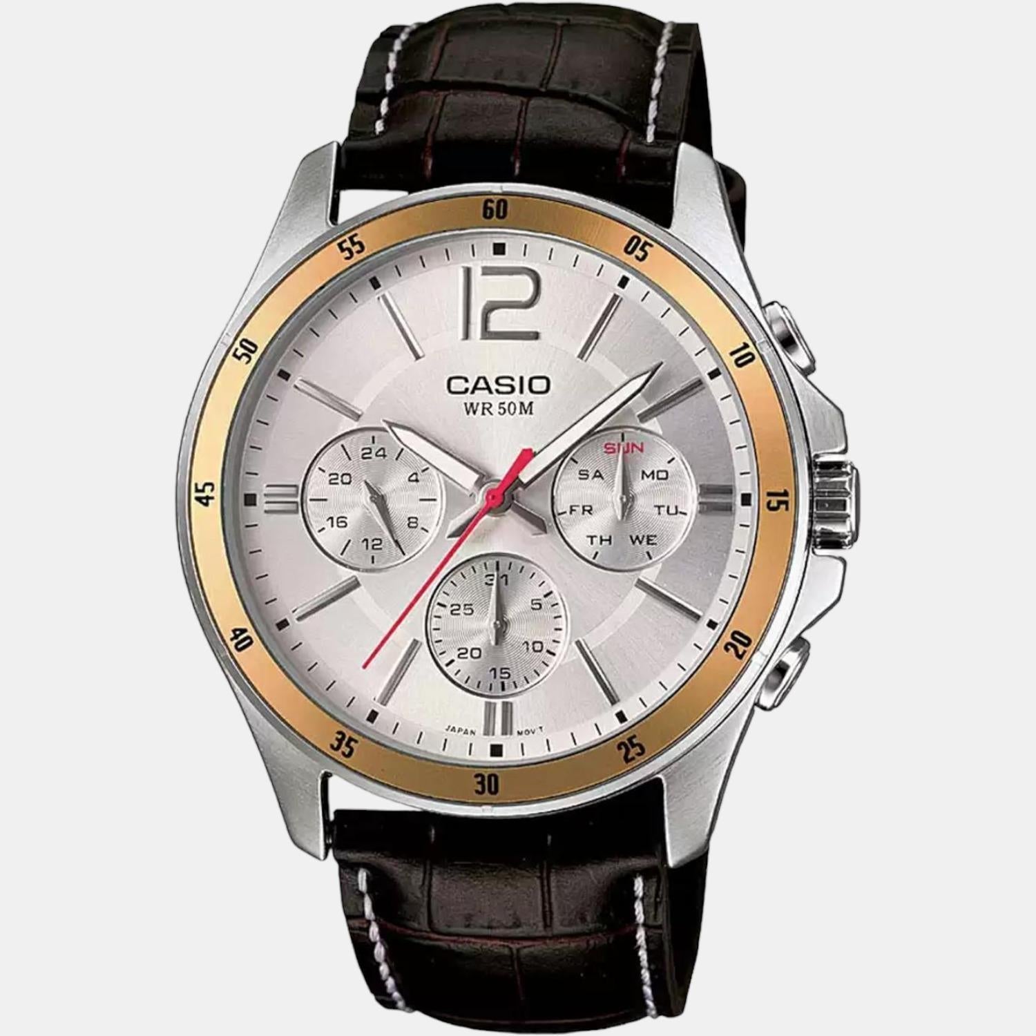 Casio Enticer Men Quartz Silver Dial Chronograph Leather Watch A835 - view 2