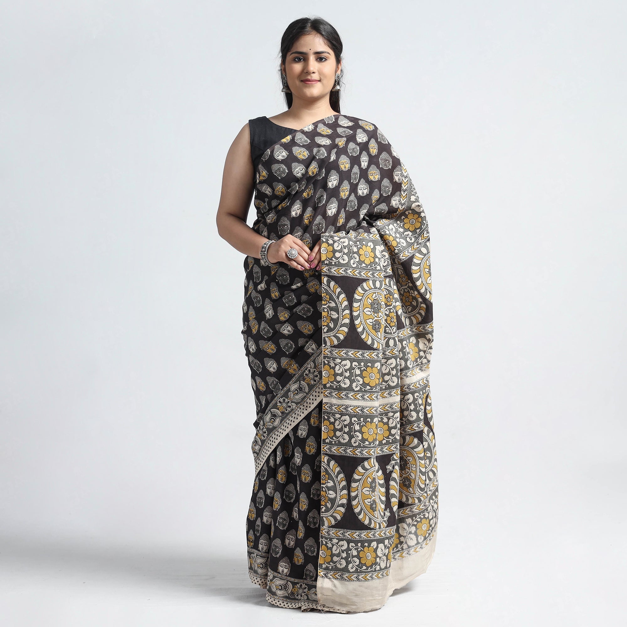 SOUTH KARGHA Black - Kalamkari Printed Silk Cotton Saree