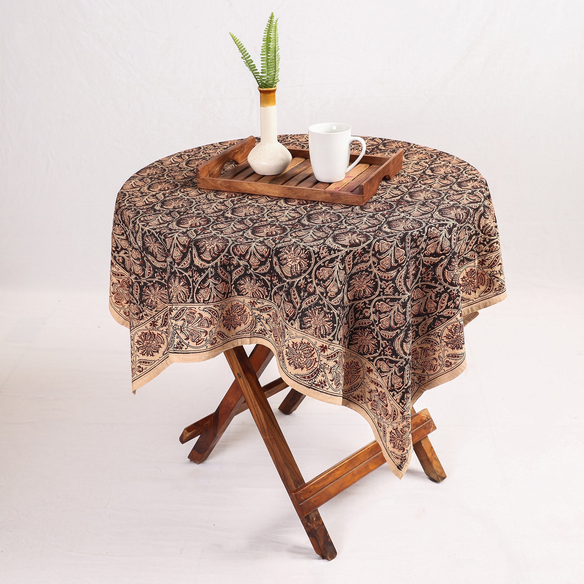 PITCHUKA SRINIVAS KALAMKARI PEDANA Black - Original Pedana Kalamkari Block Printed Cotton Table Cover (44 x 44 in)