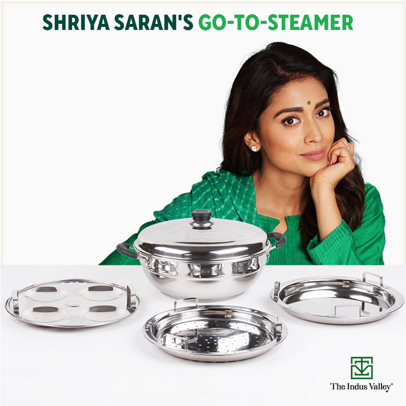The Indus Valley Tri-Steel Premium Stainless Steel Idli/ Dhokla/ Momo Maker/ Multi Pot/ Veg Steaming Set, Tri-ply Induction Bottom, 5 Plates, 4 pit - view 2