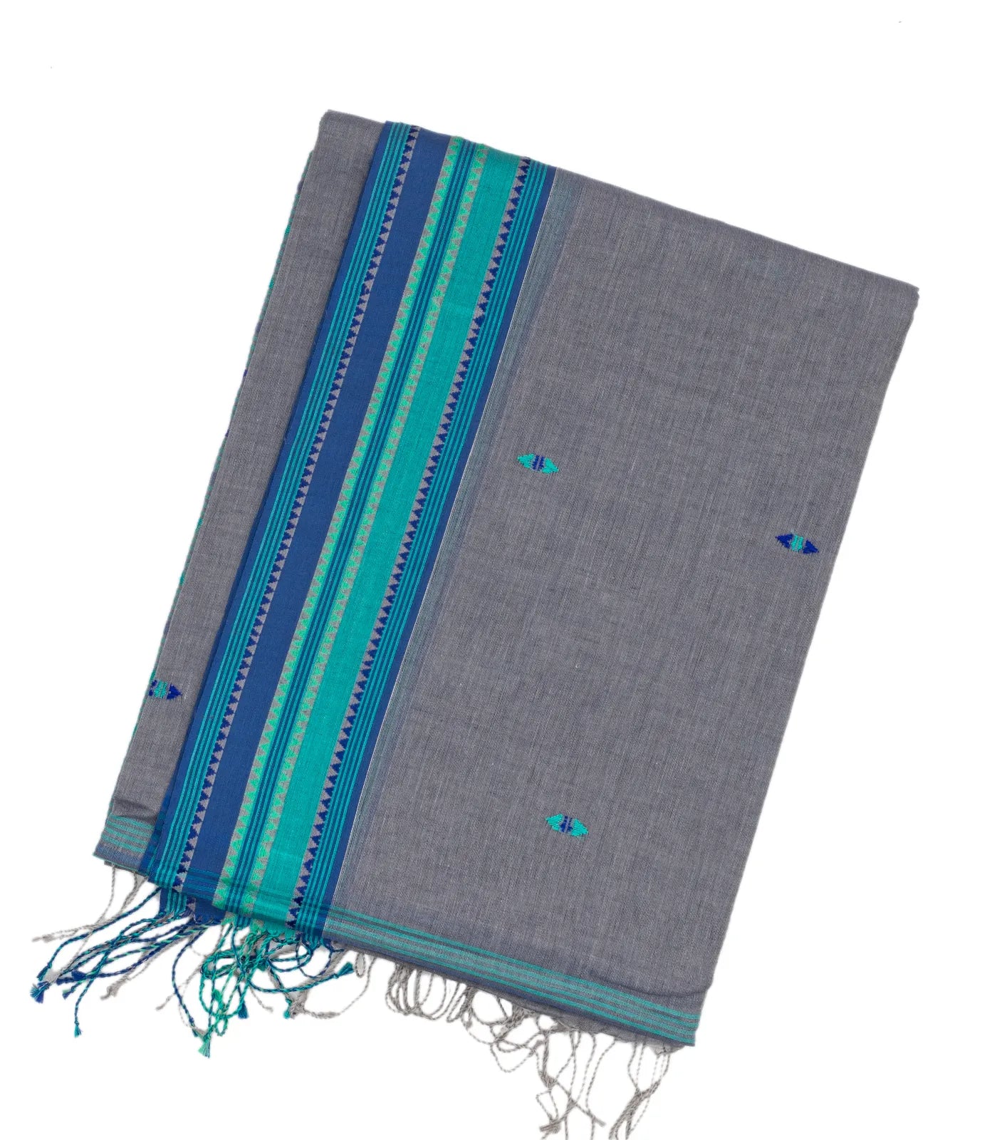 RmKV Grey Handloom Bengal Cotton Saree With Blue Border