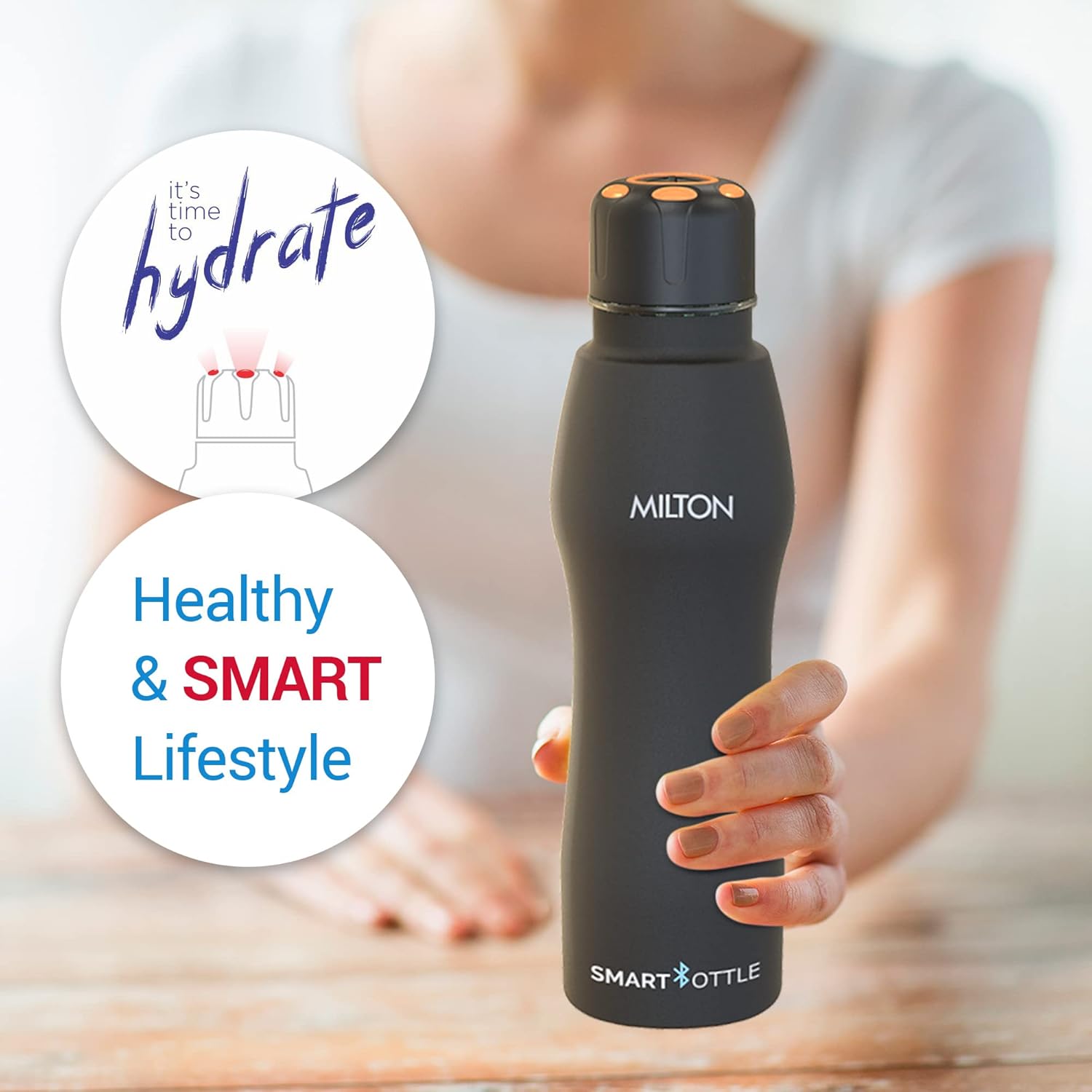 Milton Euroline Smart Stainless Steel Water Bottle | Mobile Hydration System | Bluetooth Enabled | Black | 1 Pc - view 2