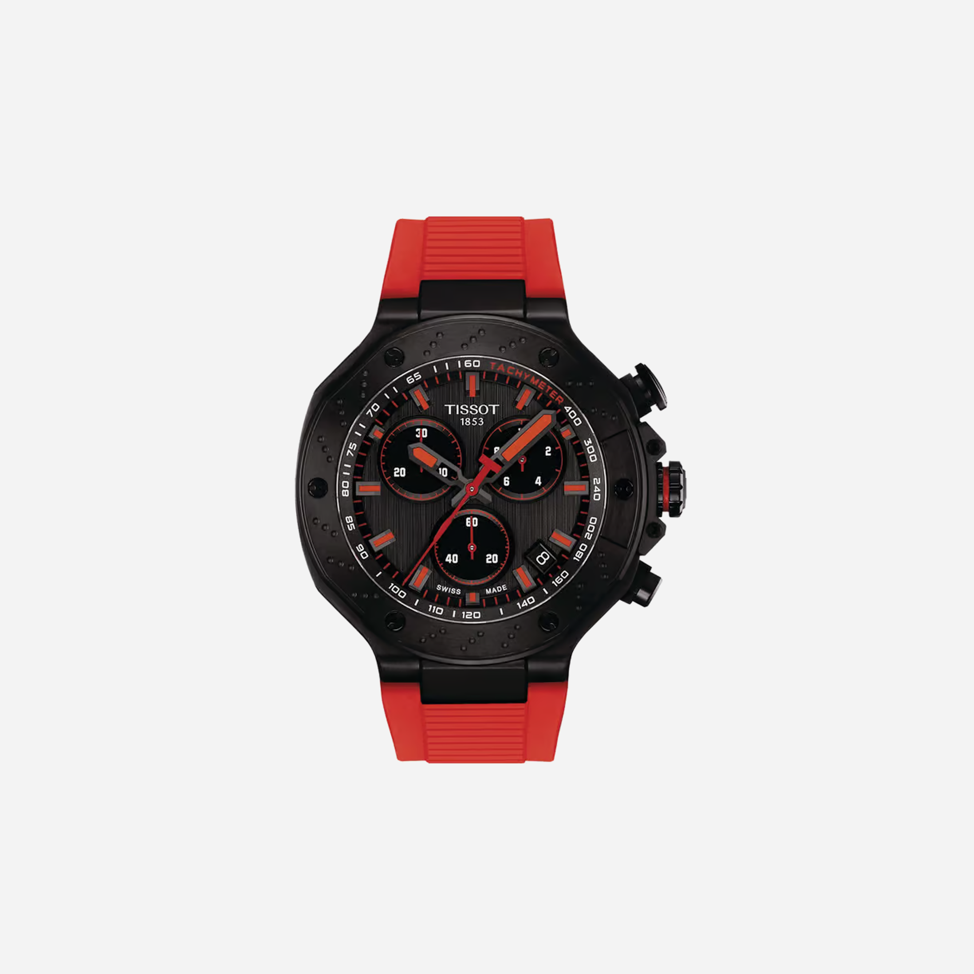 Tissot T-Race Red Silicone Strap Dark Grey Dial 45mm Quartz Chronograph Watch