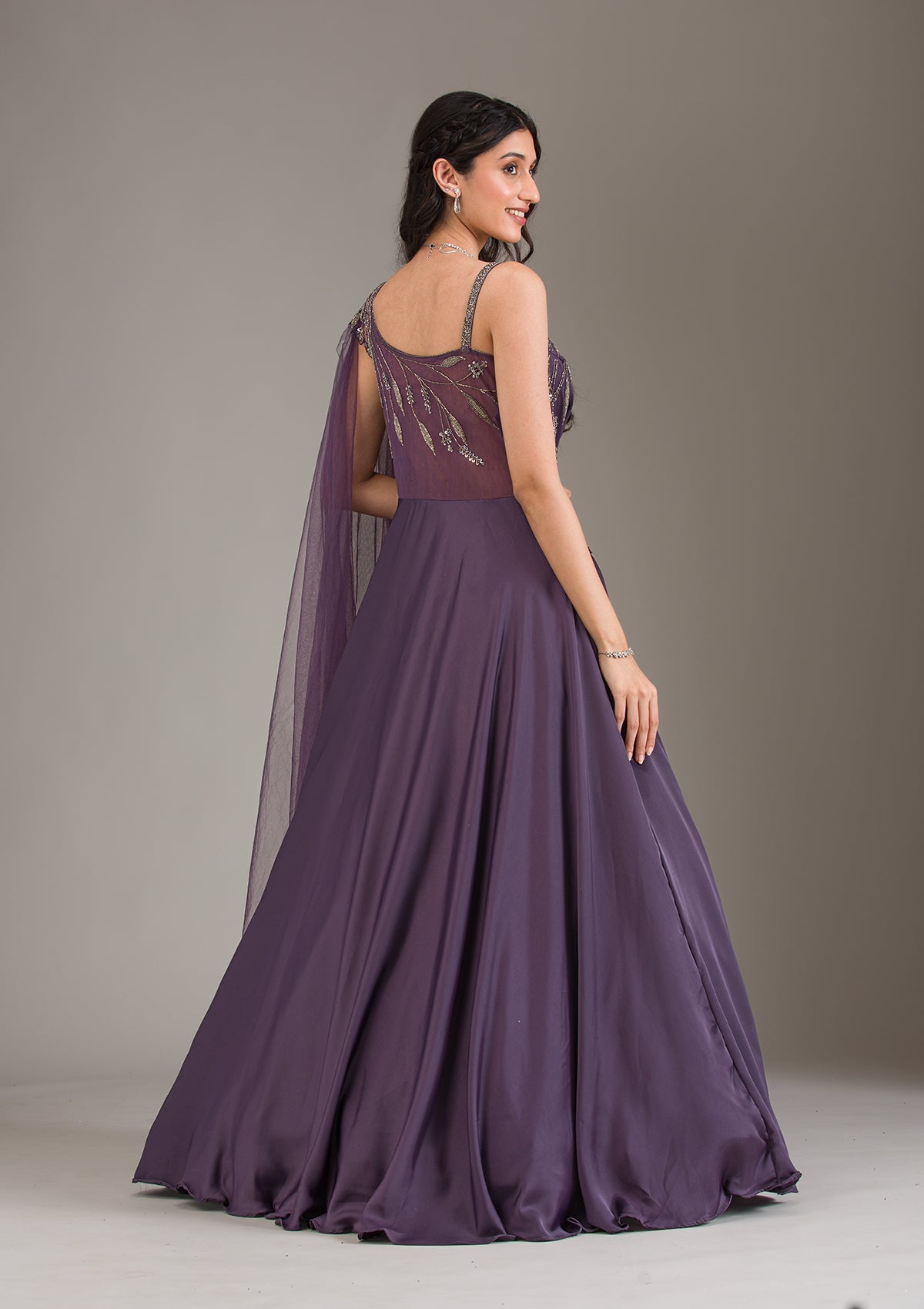 Koskii Wine Cutdana Net Gown - view 3