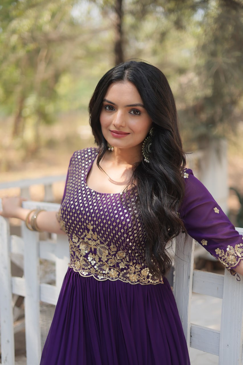 ClothsVilla Purple Luxury Embroidered Designer Gown for Women - view 4
