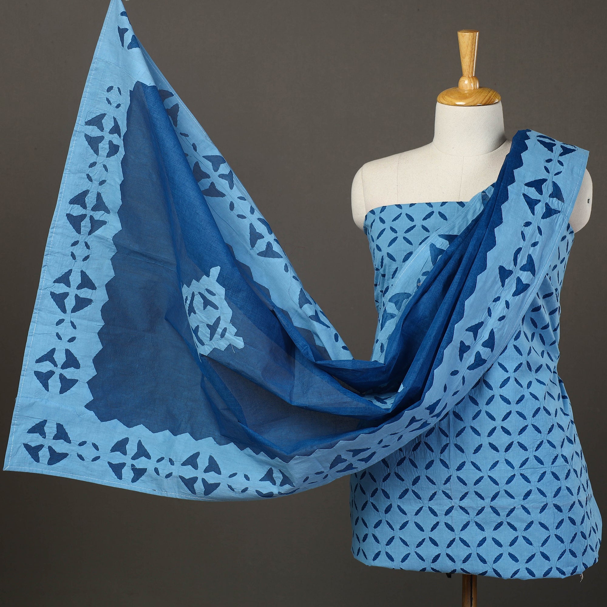 SHADES OF MARUDHARA Blue - 3pc Cut Work Cotton Barmer Applique Dress Material 08