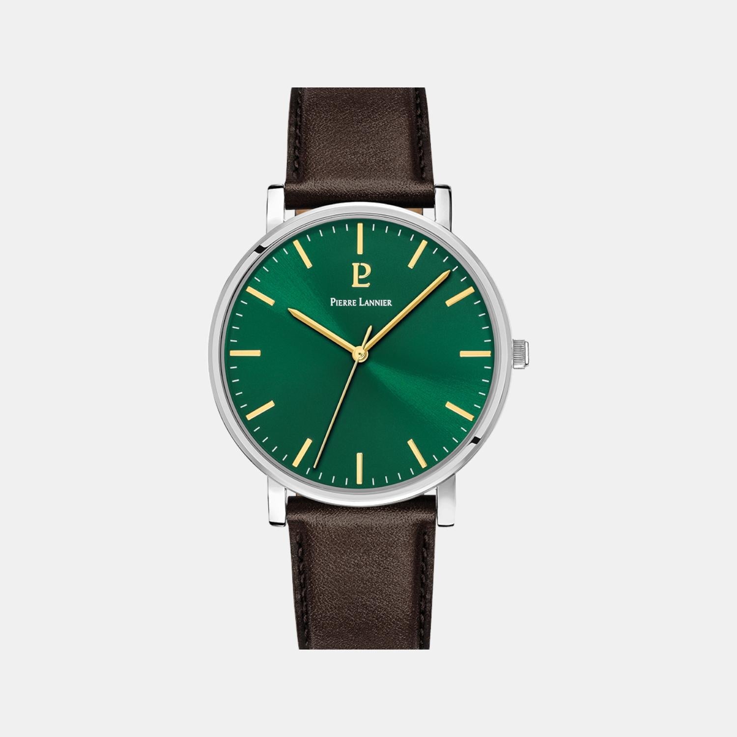 Pierre Lannier Essential Men Quartz Green Dial Analog Leather Watch 217G174