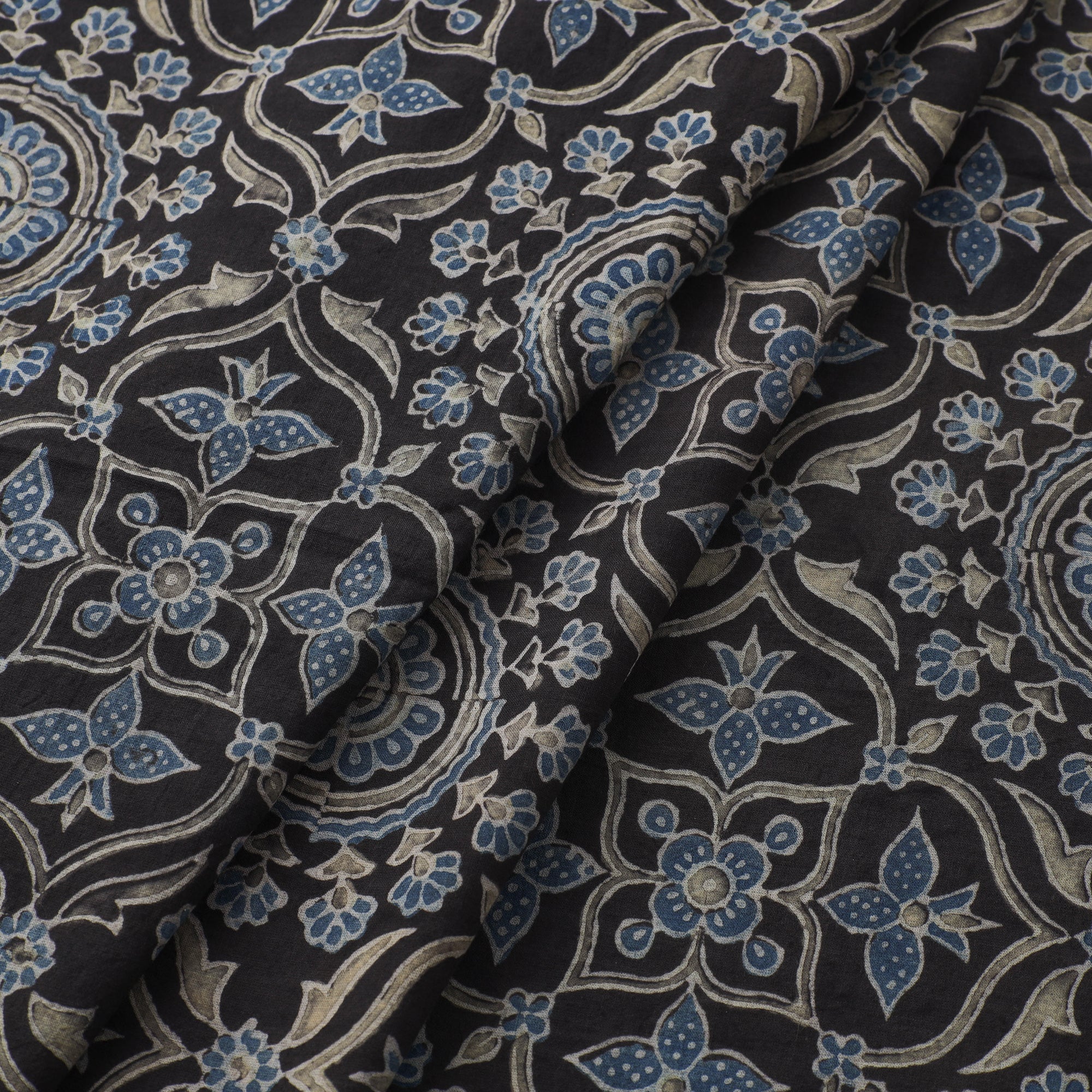 AJRAKH BY JABBAR KHATRI Black - Natural Dyed Cotton Ajrakh Print Fabric 45 - view 2