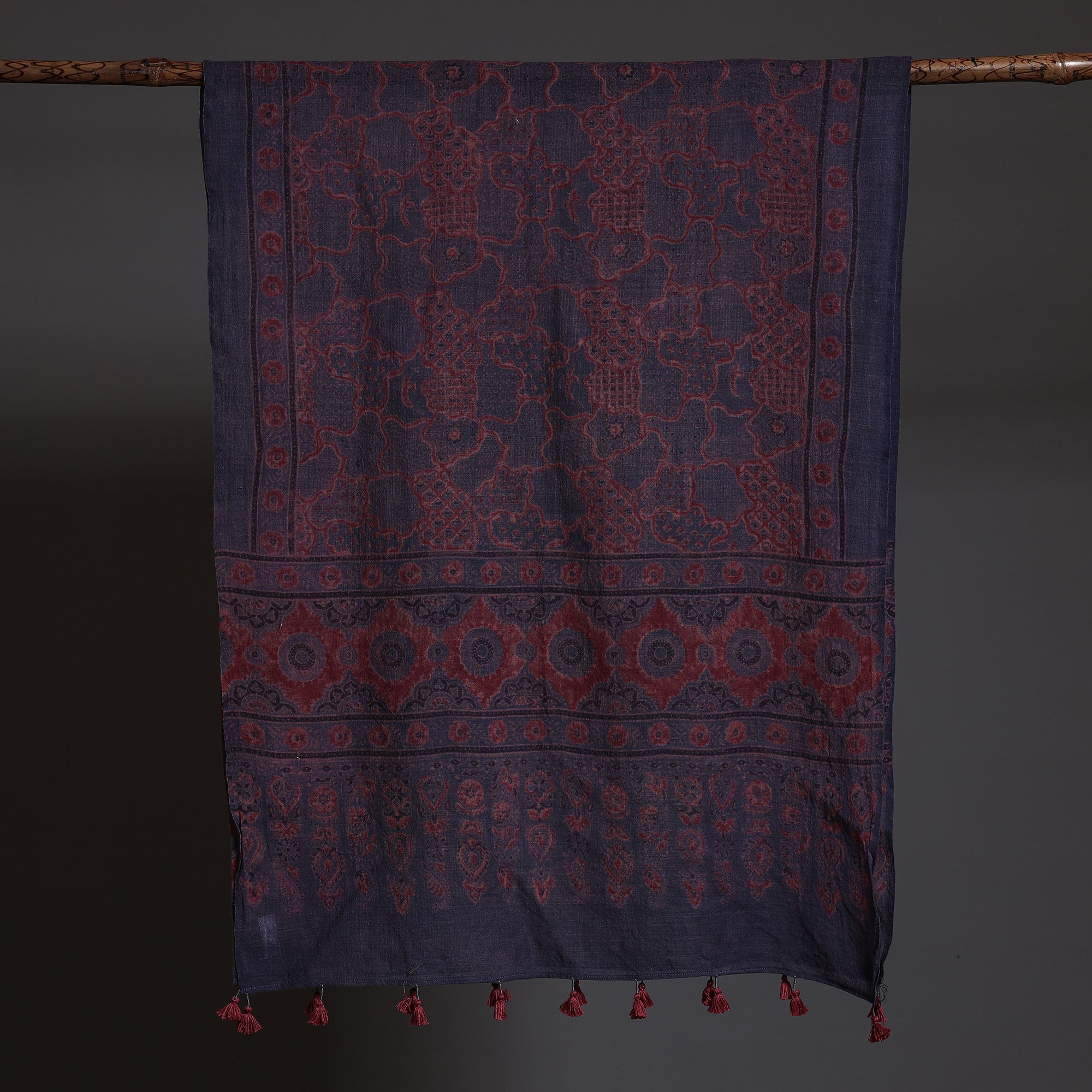AJRAKH BY SUFIYAN ISMAIL KHATRI Blue - Block Print Woolen Ajrakh Stole - view 2