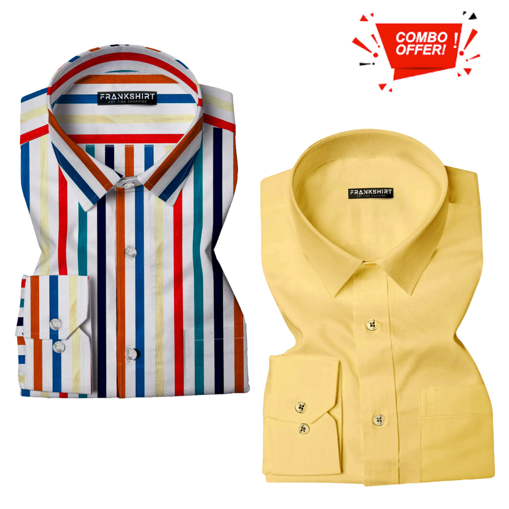 BlackTree Pack of 2 Cotton Shirt for Man (Lining Colour with Lemon)