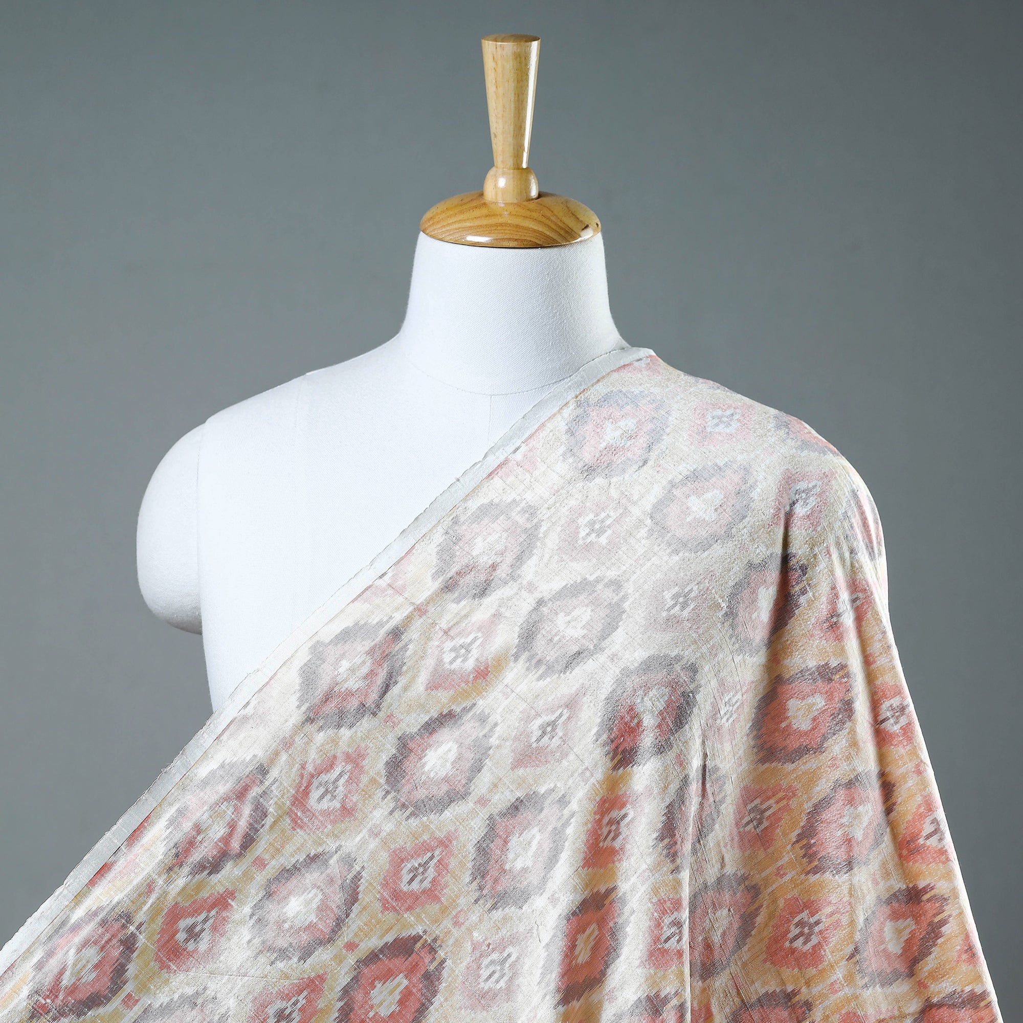 SOUTH KARGHA Beige - Puttapaka Ikat Weave Handloom Pure Raw Silk Fabric