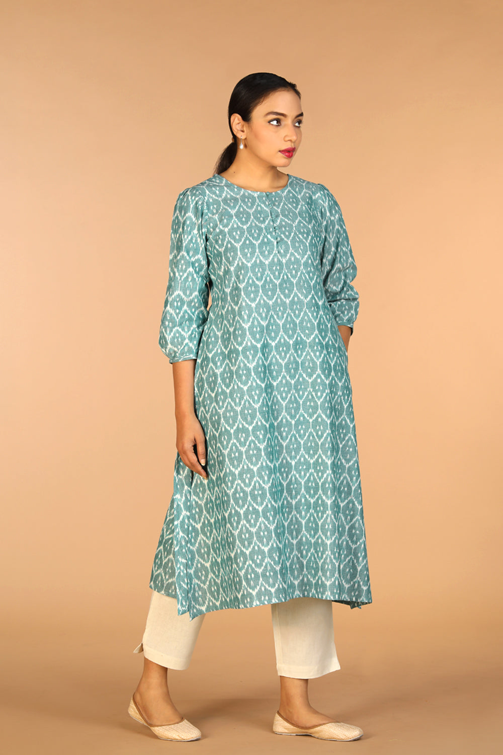 Kalanjali Ethnics Cotton Ikat Kurti – Women's, OCEAN BLUE - view 7