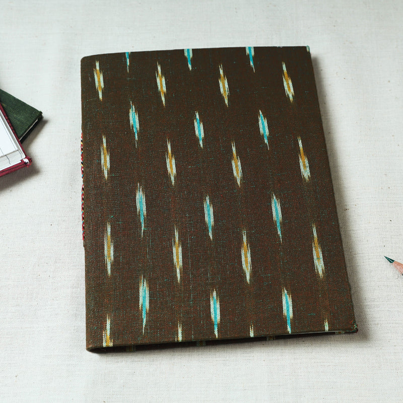 CHUTNEY CRAFT STUDIO Brown - Ikat Fabric Cover Handmade Paper Notebook (9 x 7 in)