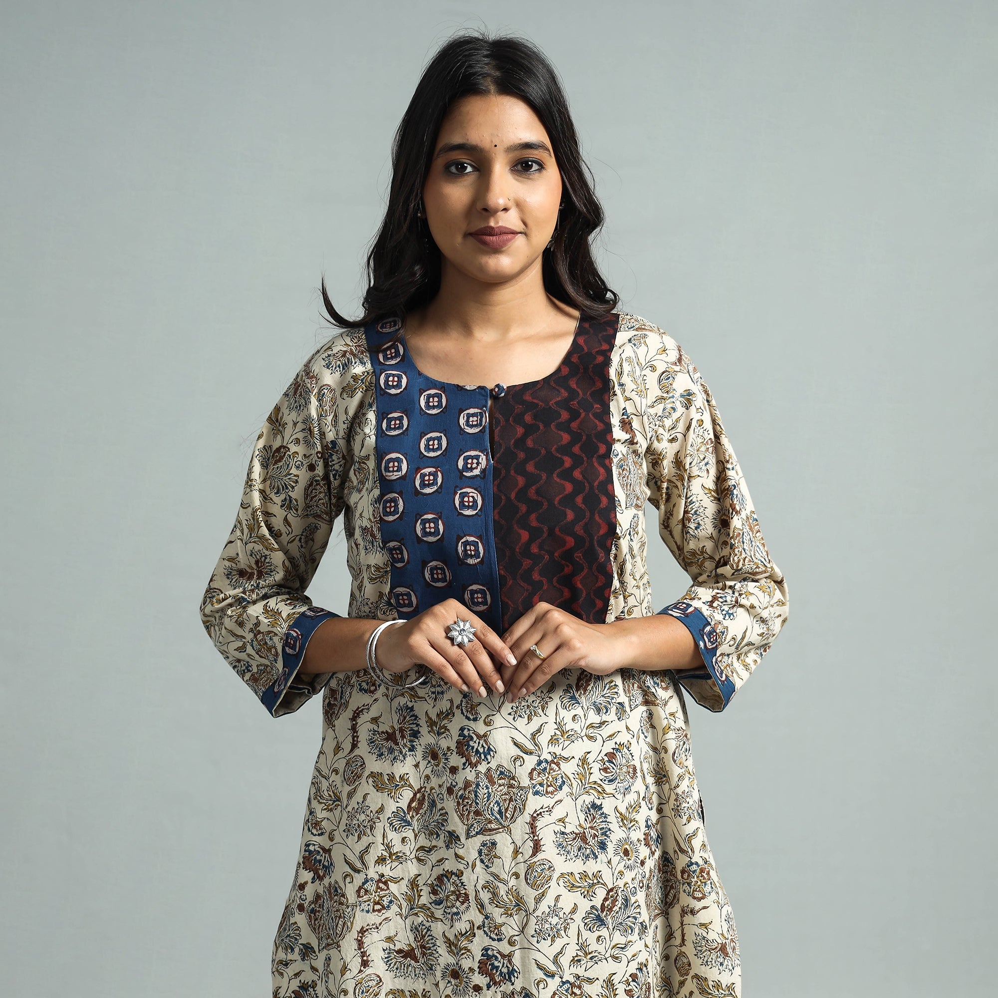 ITOKRI CASUALS Beige - Pedana Kalamkari Block Printed Cotton Kurta with Palazzo Set