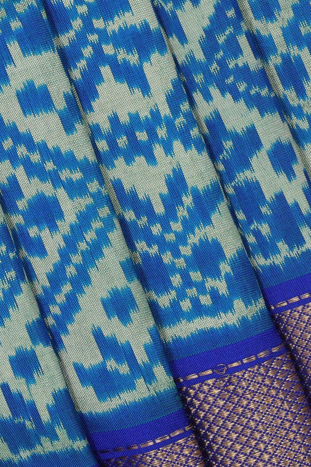 Kalanjali Ikat Silk Cream-Blue Saree – Women's - view 2