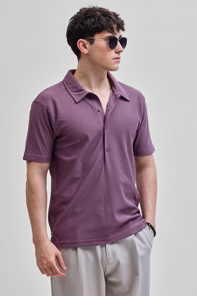 SNITCH Purple Textured Polo T-Shirt - view 4