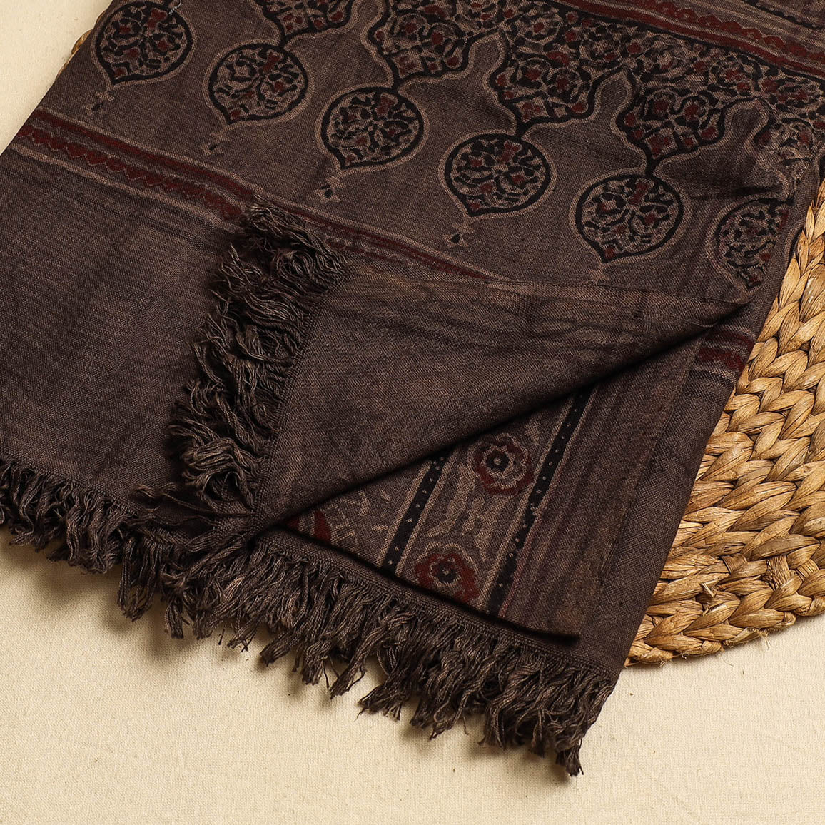 KACHCHH JI CHHAAP Brown - Block Print Cotton Ajrakh Handloom Towel - view 2