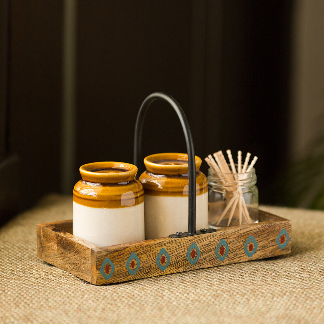 Salt pepper shaker – EXCLUSIVELANE 'Old Fashioned Martaban' Salt & Pepper Shaker Set With Toothpick Holder & Tray (110 ML)