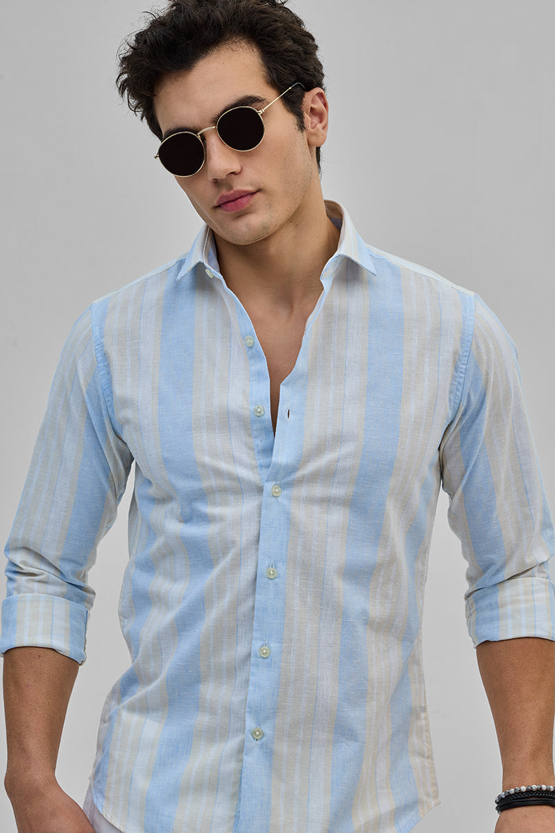 SNITCH Light Blue Stripes Slim Fit Shirt - view 5