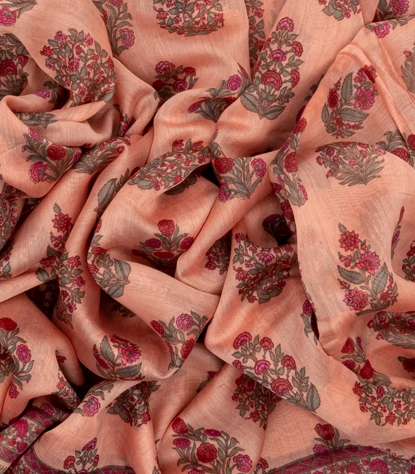 RmKV Peach Handloom Chanderi Cotton Saree With Printed Floral Motifs - view 3