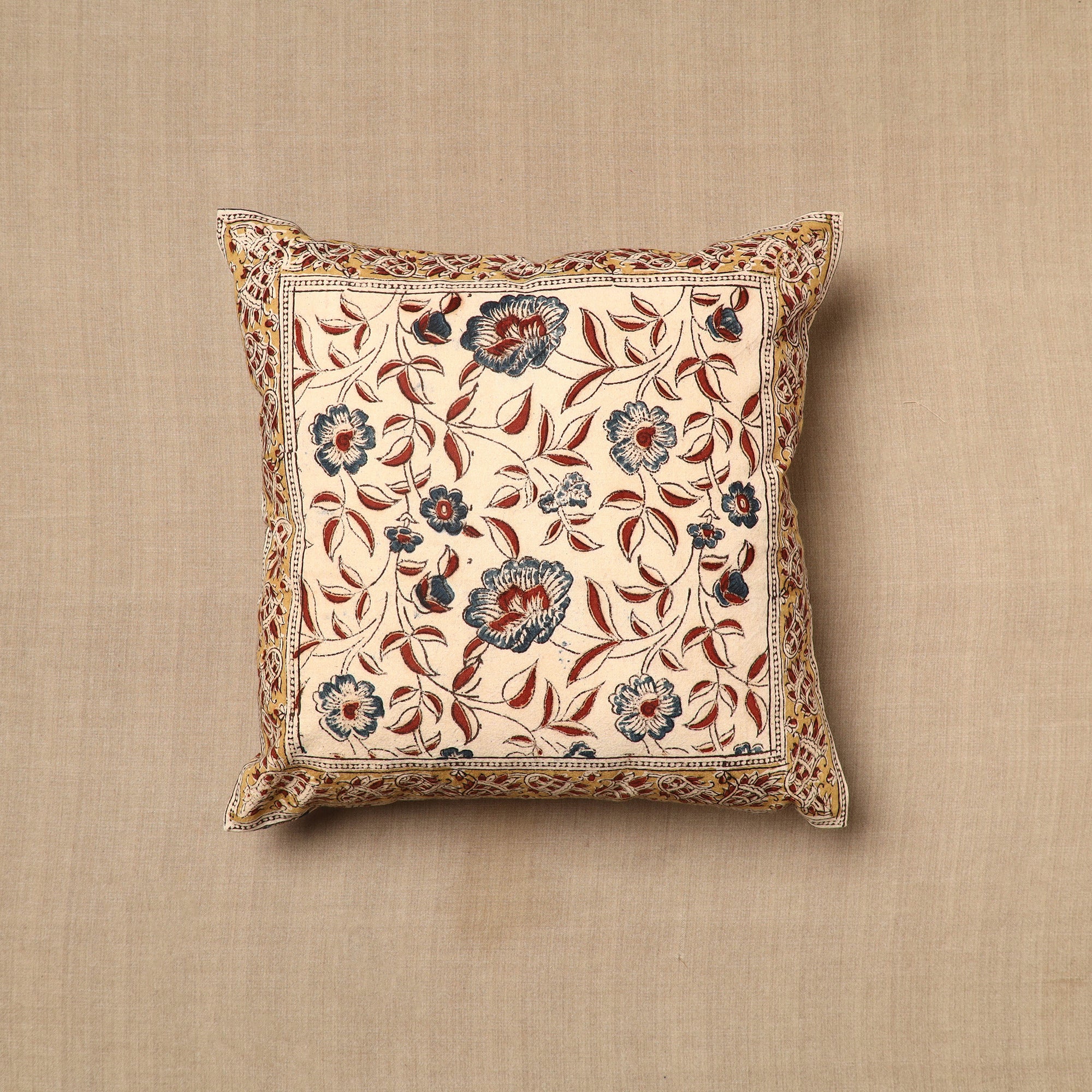 PITCHUKA SRINIVAS KALAMKARI PEDANA Beige - Pedana Block Print Cotton Kalamkari Cushion Cover 04