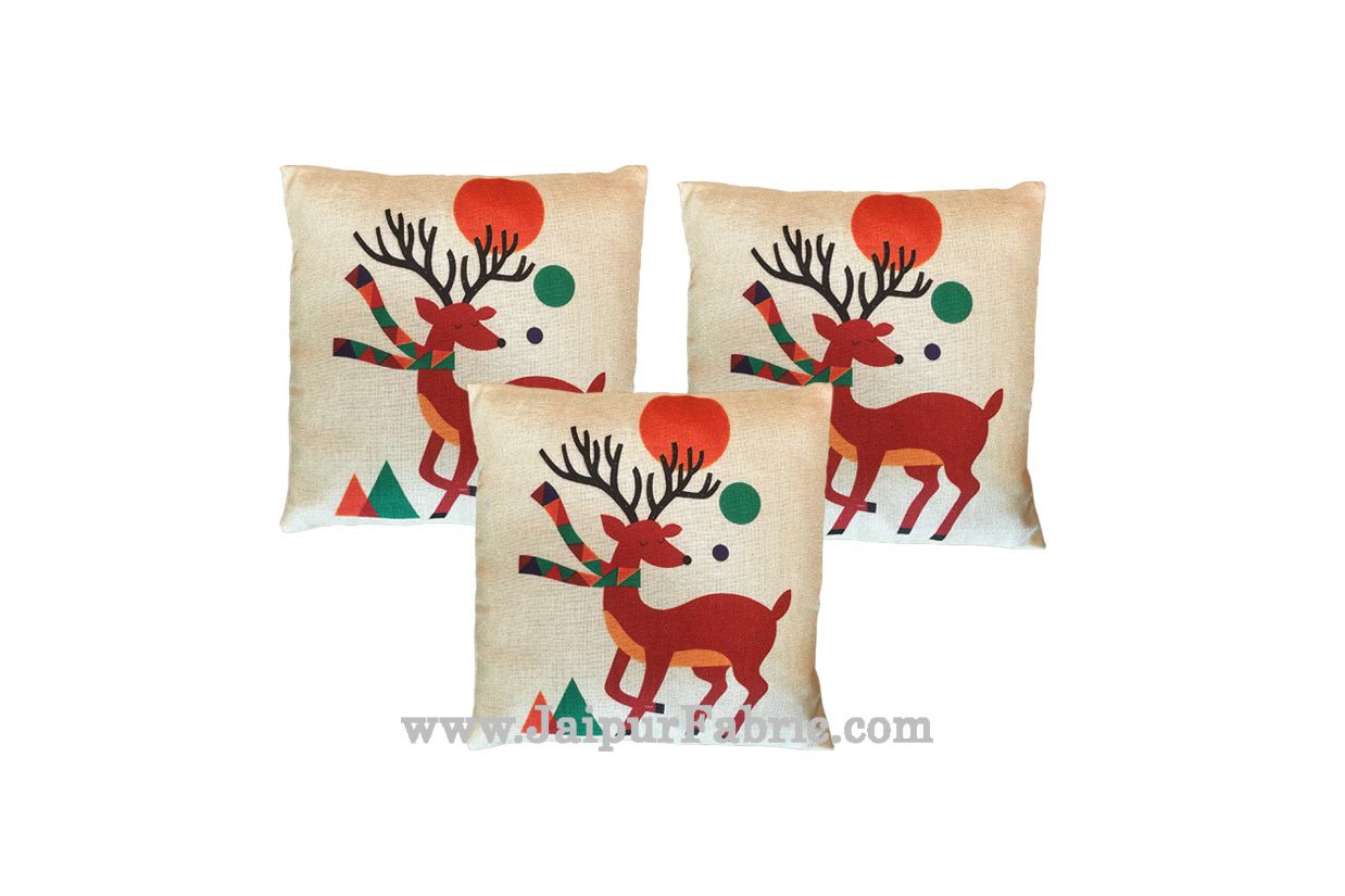 JaipurFabric® Jute Cushion Cover Digital Print Christmas Deer - view 2