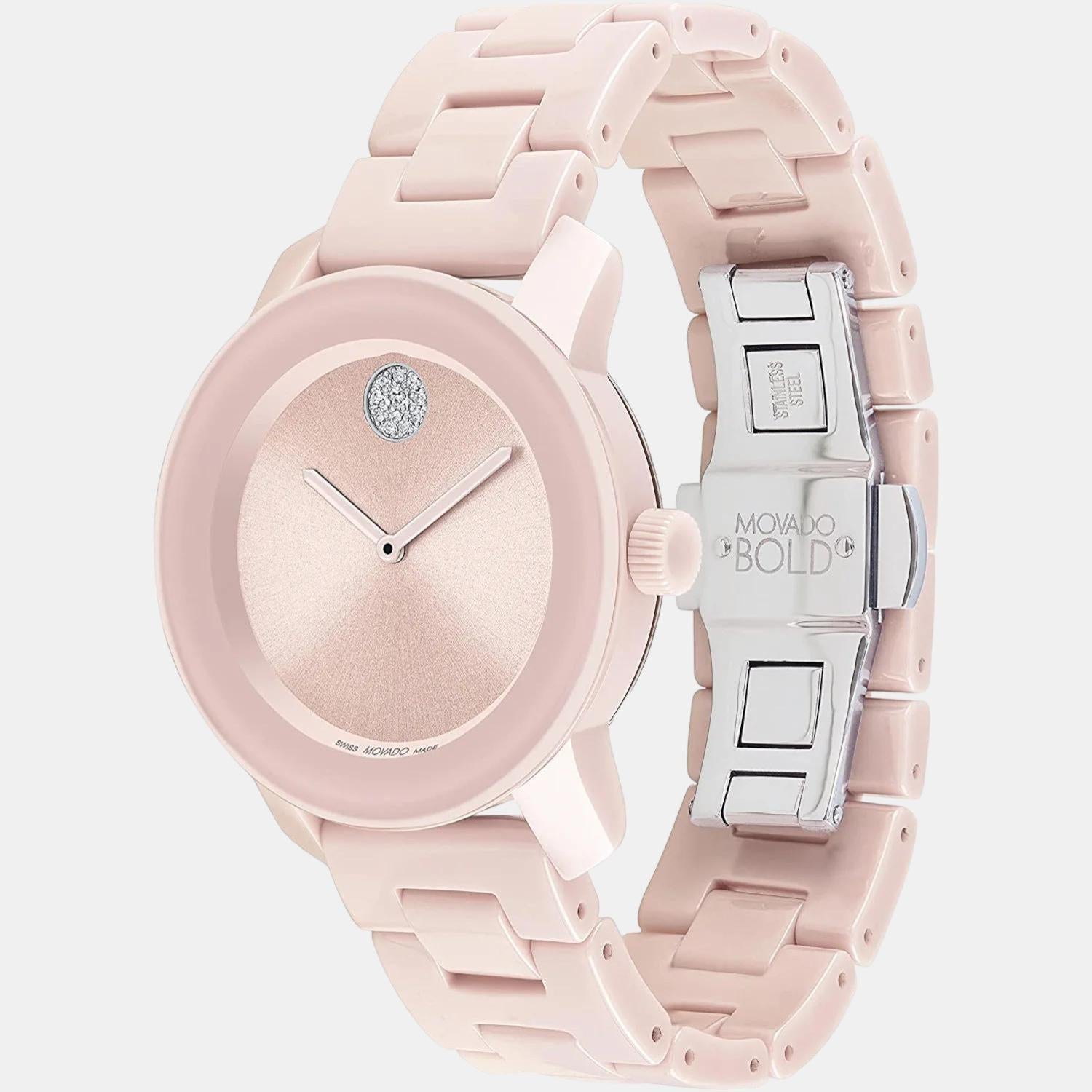 Movado Bold Ceramic Women Quartz Pink Dial Analog Stainless Steel Watch 3600804 - view 2