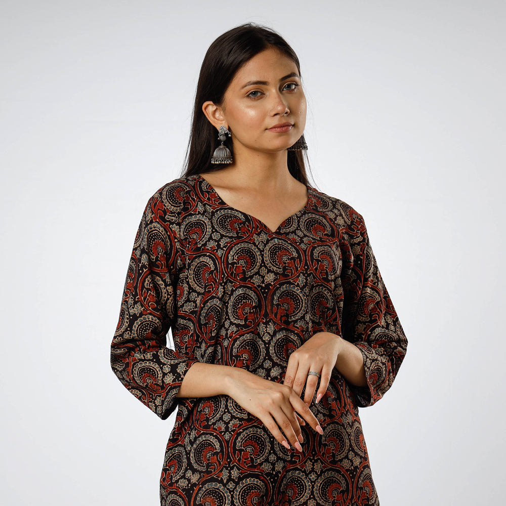 ITOKRI CASUALS Black - Ajrakh Block Printing Cotton Long Kurta