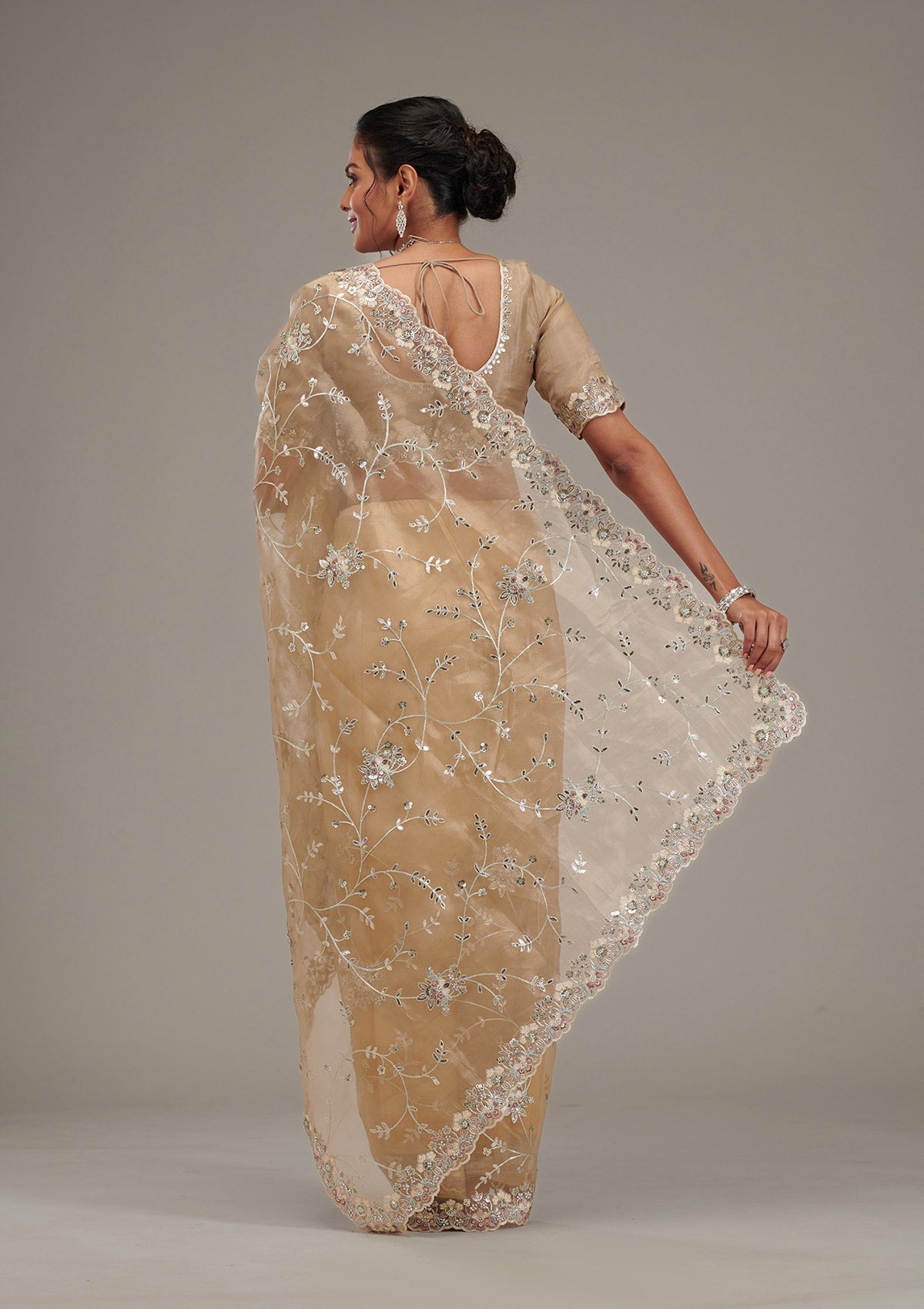 Koskii Beige Zariwork Tissue Saree – Women's - view 2