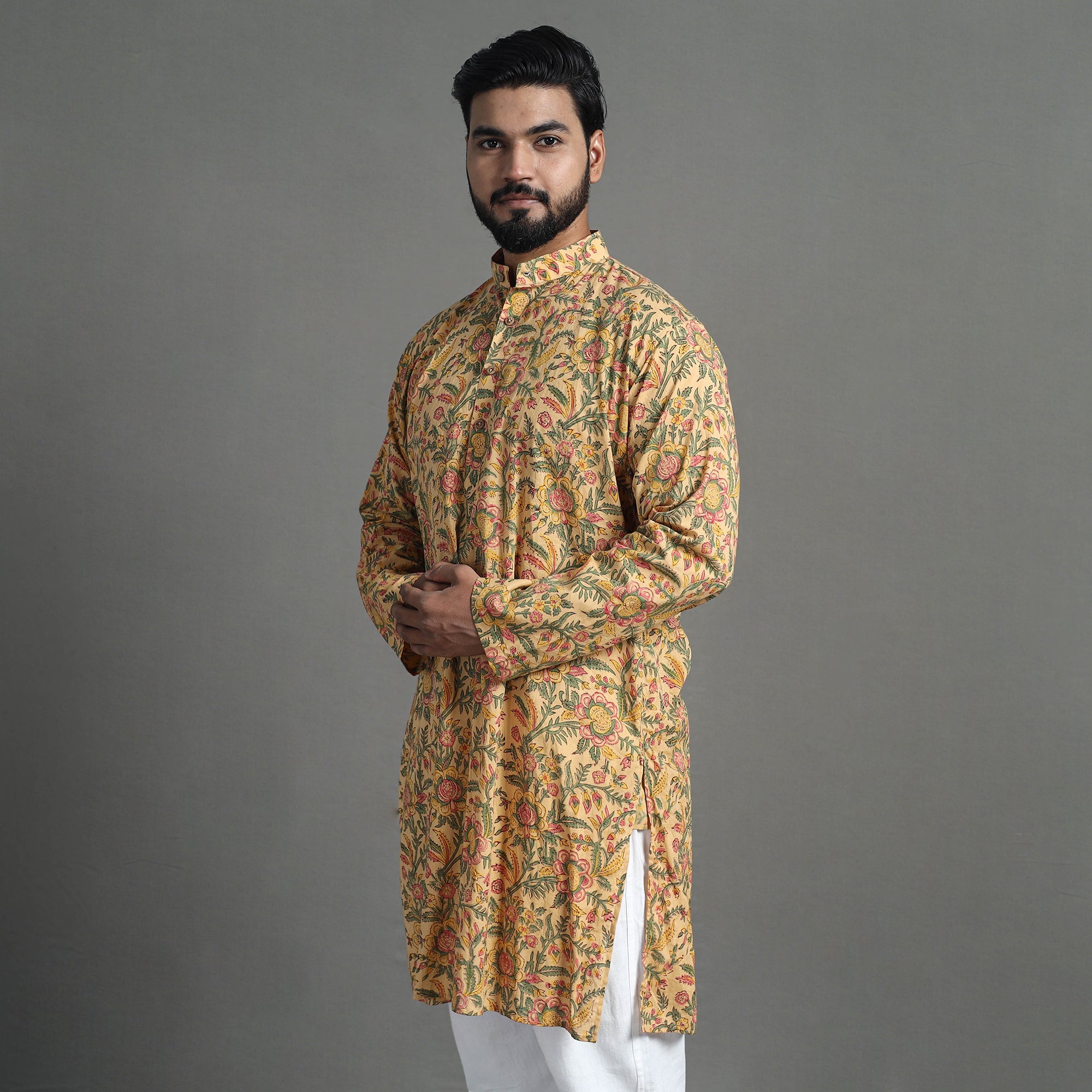 ITOKRI CASUALS Block Print Cotton Sanganeri Kurta for Men (Long) 17 - view 3