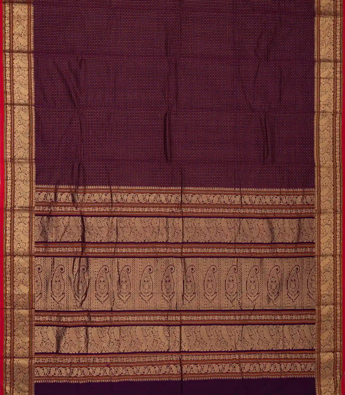 RmKV Magenta Handloom Kanchi Cotton Saree With Checks - view 2