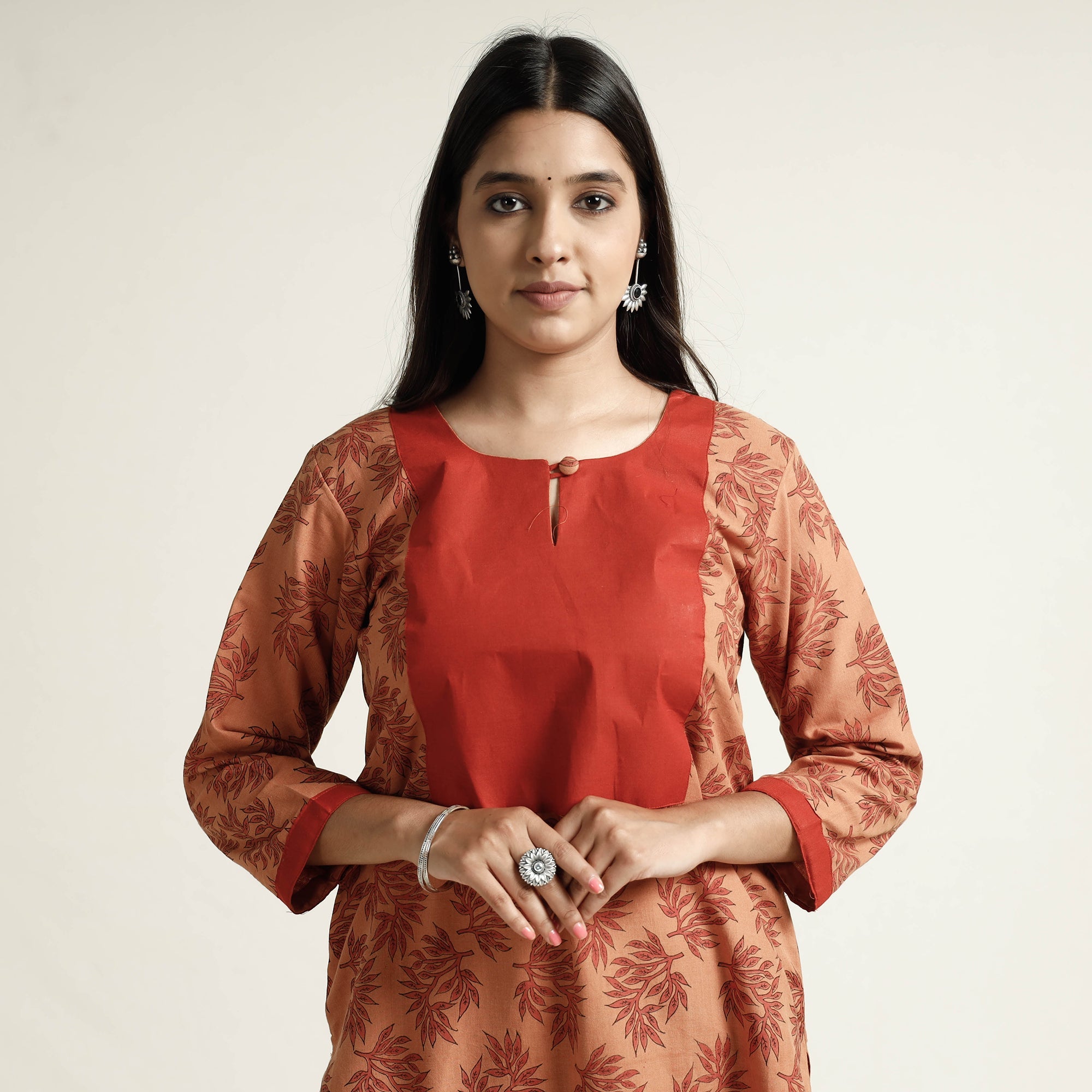 ITOKRI CASUALS Brown - Block Print Handwoven Cotton Straight Mangalagiri Kurta 04