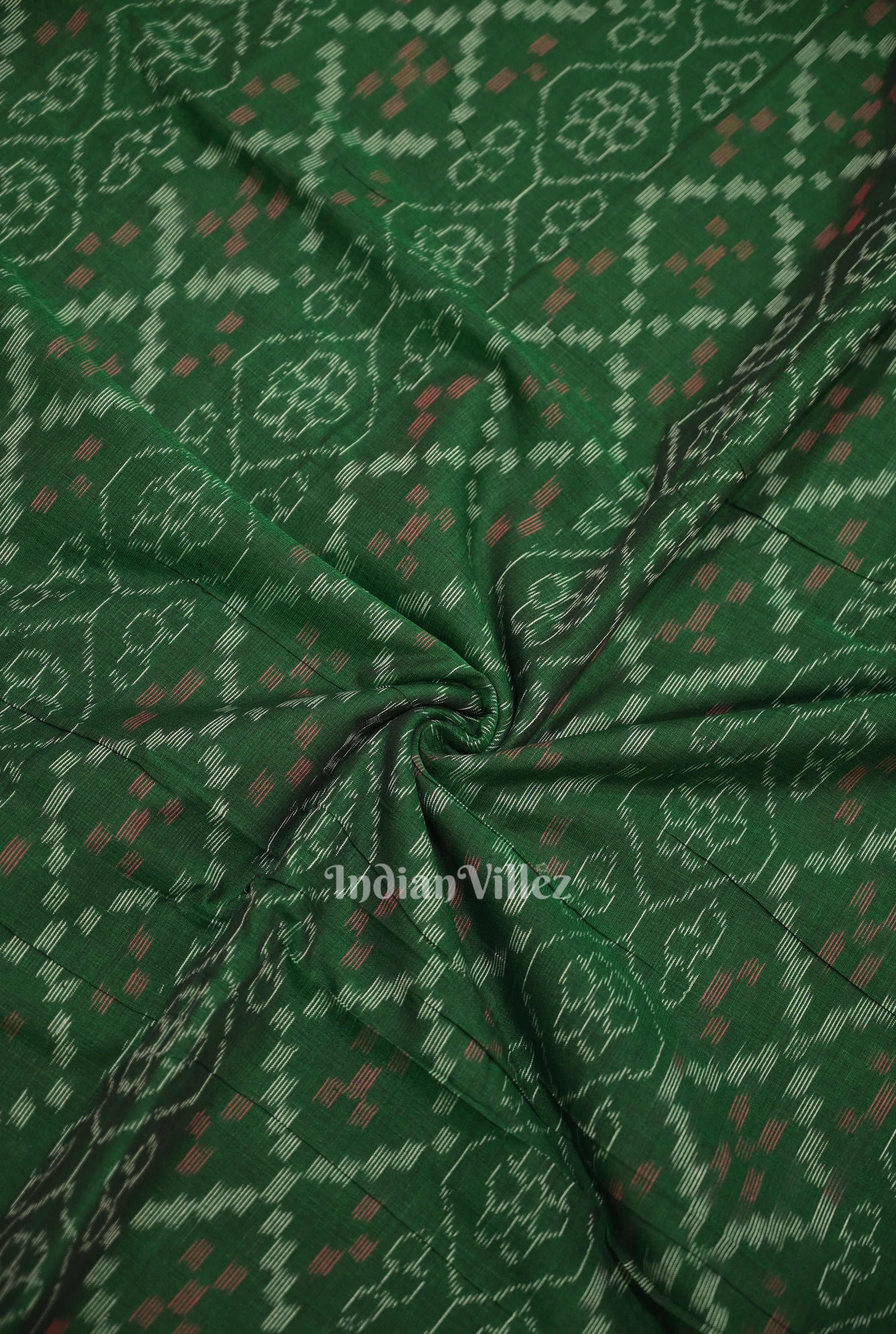 IndianVillèz Green Flower Pasapali Sambalpuri Odisha Ikat Cotton Fabric
