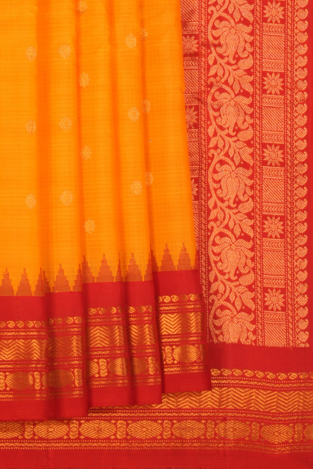 Kalanjali Gadwal Cotton Silk Kattam Yellow Saree