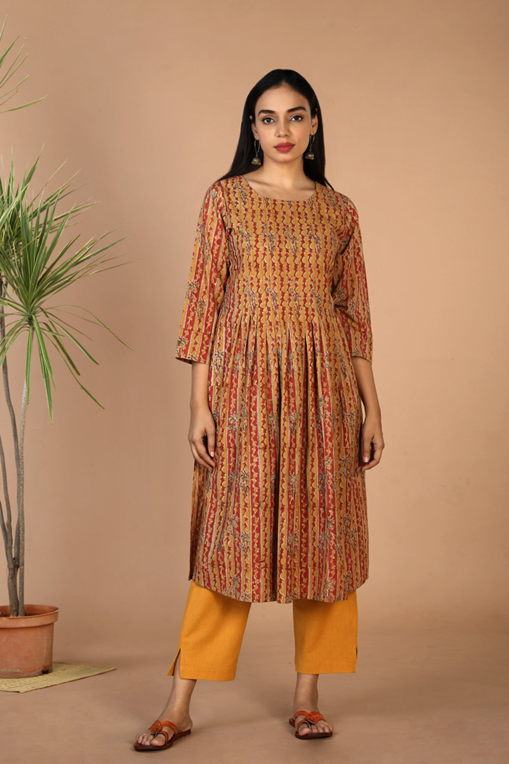 Kalanjali Ethnics Cotton kalamkari kurti – Women's, TURMERIC YELLOW