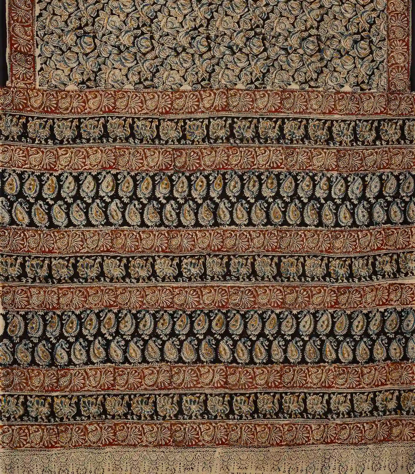 RmKV Black Handloom Kalamkari Cotton Saree And Printed Floral Motifs - view 2