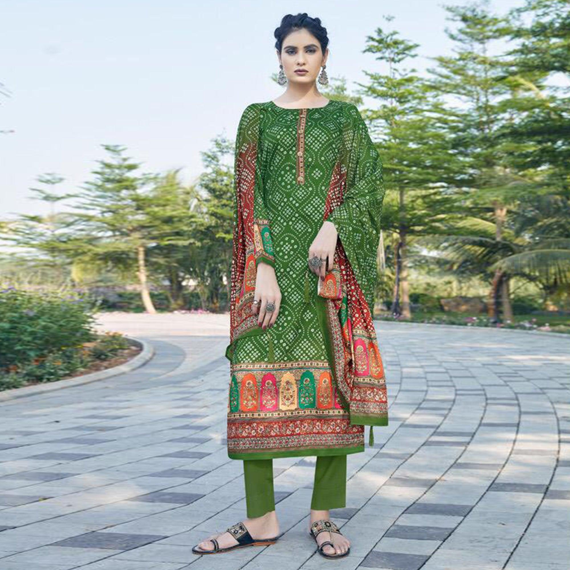 Green suits – BlackTree green-casual-wear-printed-jam-satin-suit-129813