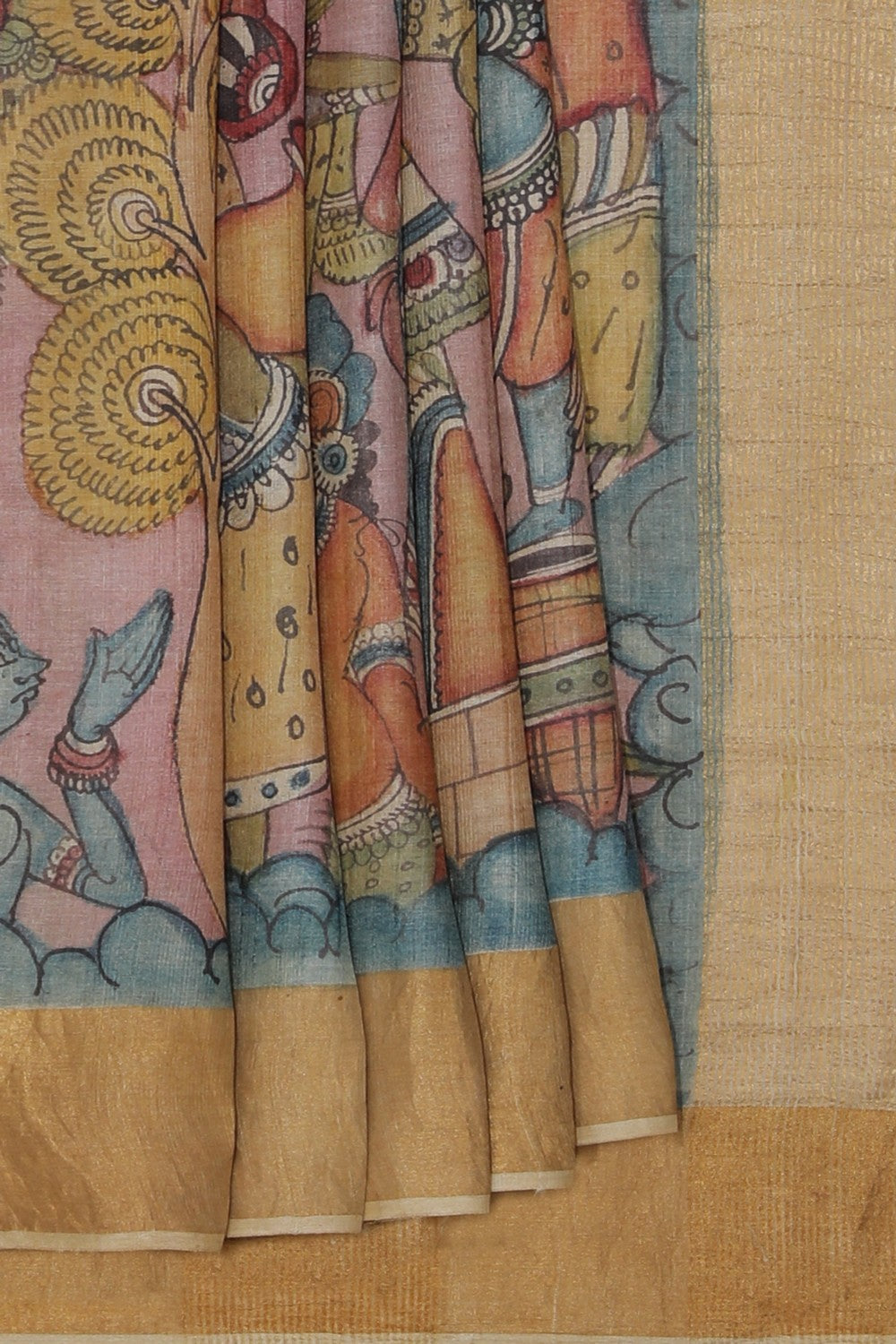 Kalanjali Kalamkari Hand-Painted Tussar Silk Saree