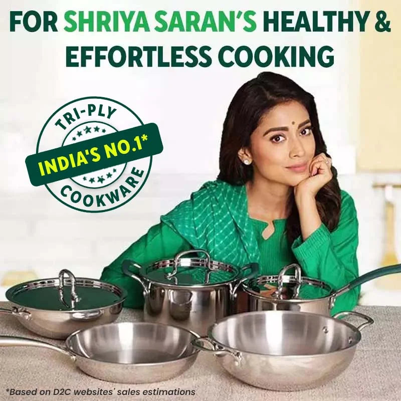 The Indus Valley TurboCuk Tri-ply Stainless Steel Fry Pan, Premium 3 Layer Thick Body, Induction, Non-stick, 23.4/25.4/28 cm, 1.5/1.7/1.9L - view 2