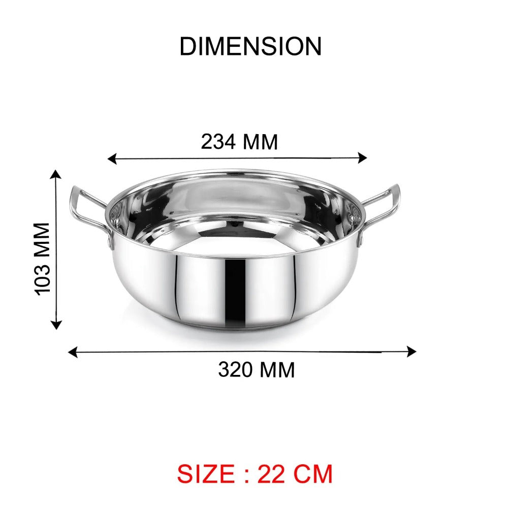 AVIAS Platinox Stainless Steel Set (Belly 18cm + Kadhai 22cm + Frypan 22cm + Casserole 1000ML + 1500ML) | Induction Compatible | Silver | Set of 5 Pcs - view 10