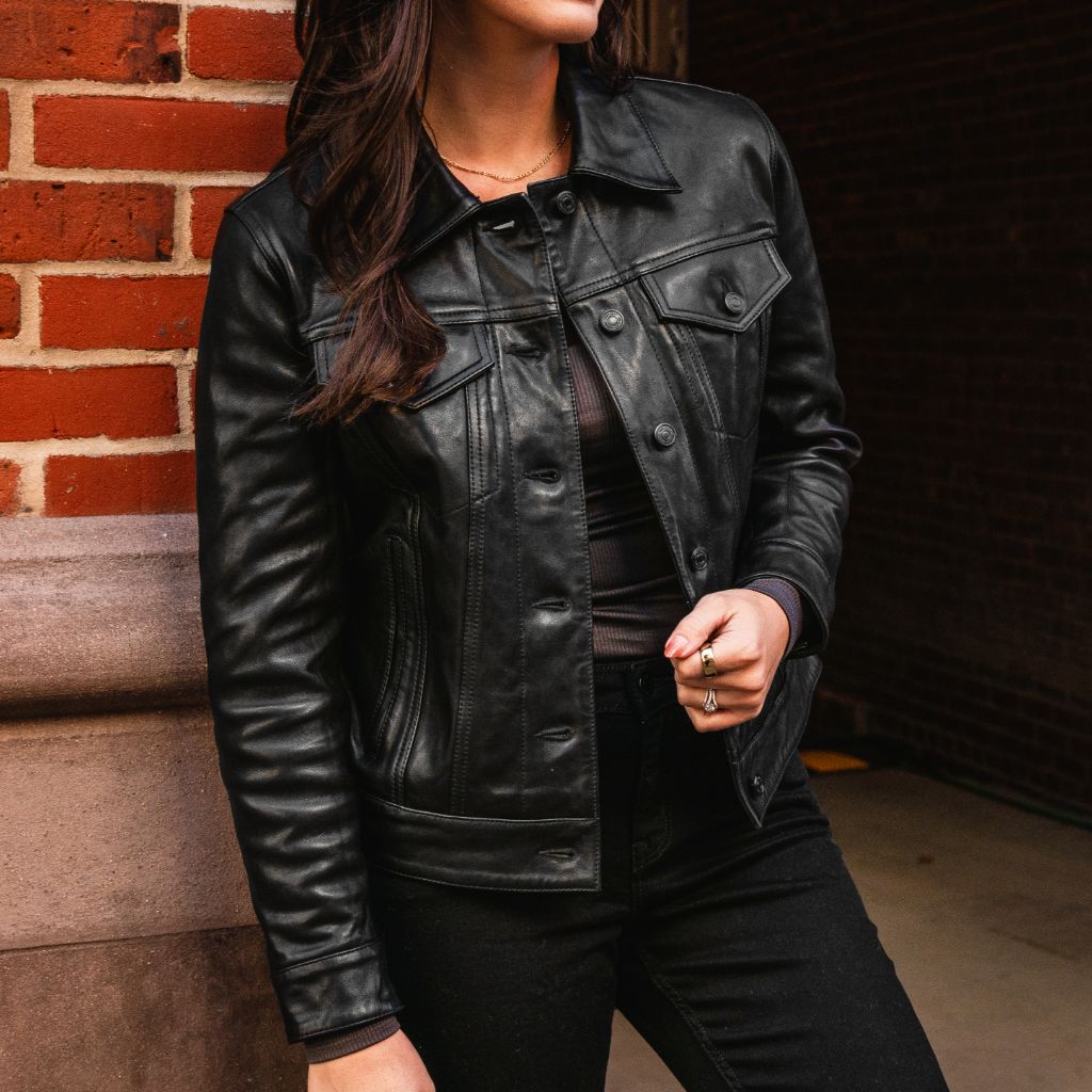 Thursday - Women's Jackets Leather Trucker Jacket | Black